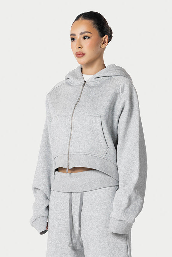 Cropped Double Zipper Jacket – Light Grey – photo 2