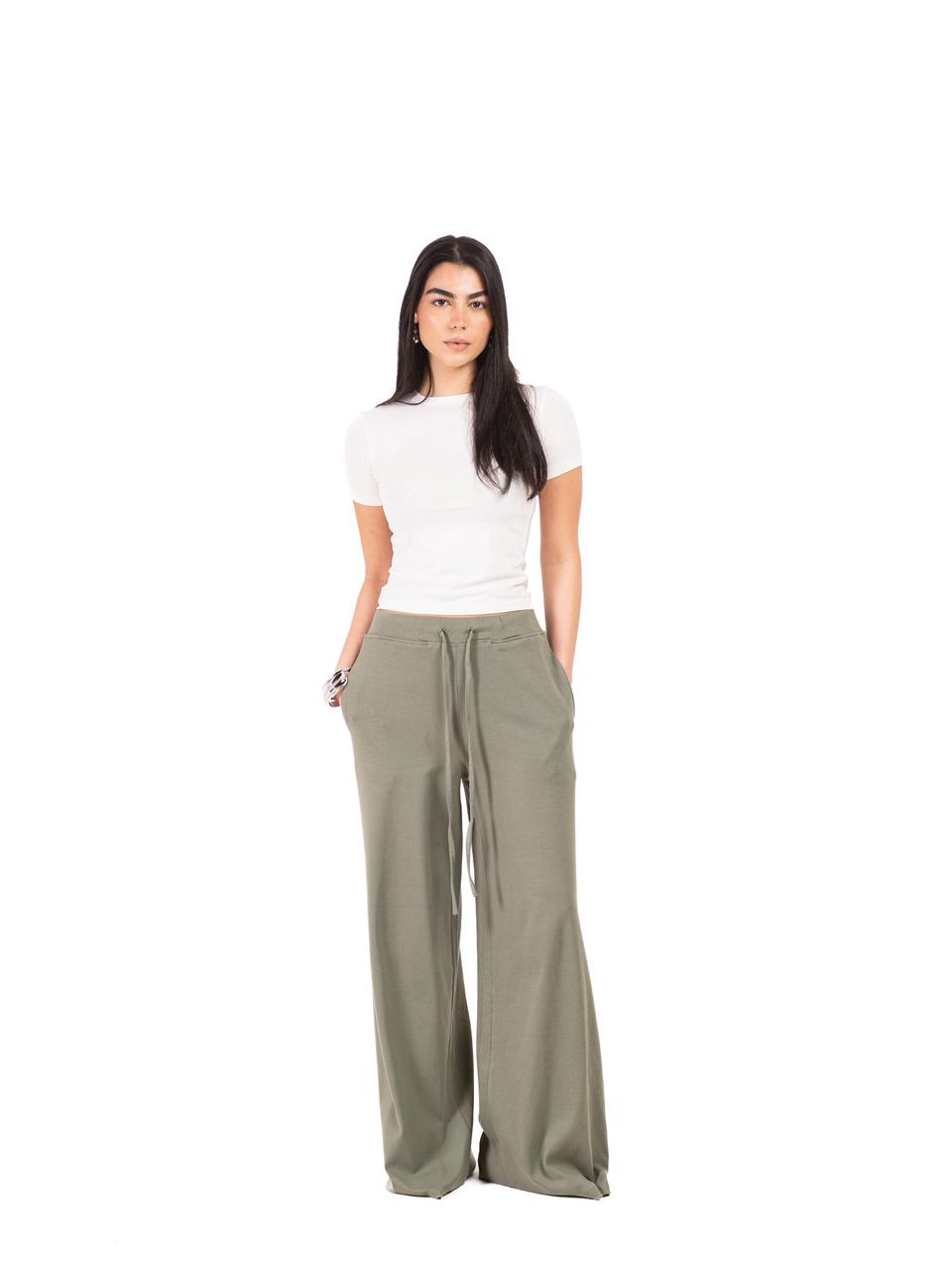 Relaxed Wide Leg Pants -Olive