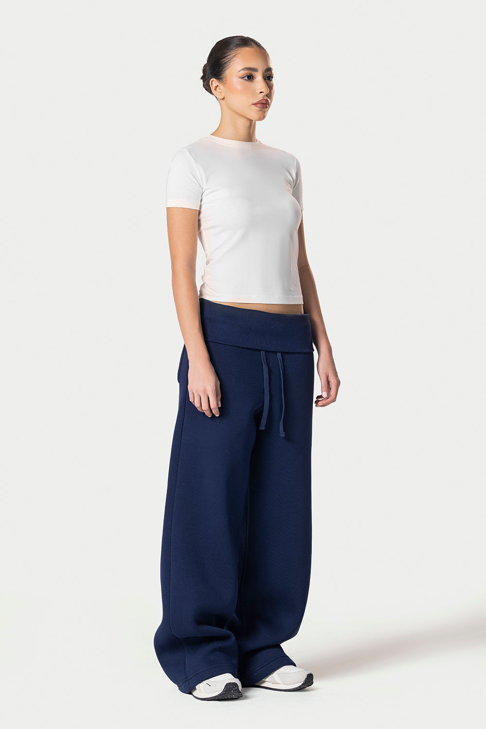Fold Over Wide Leg Sweatpants – Navy blue – photo 3