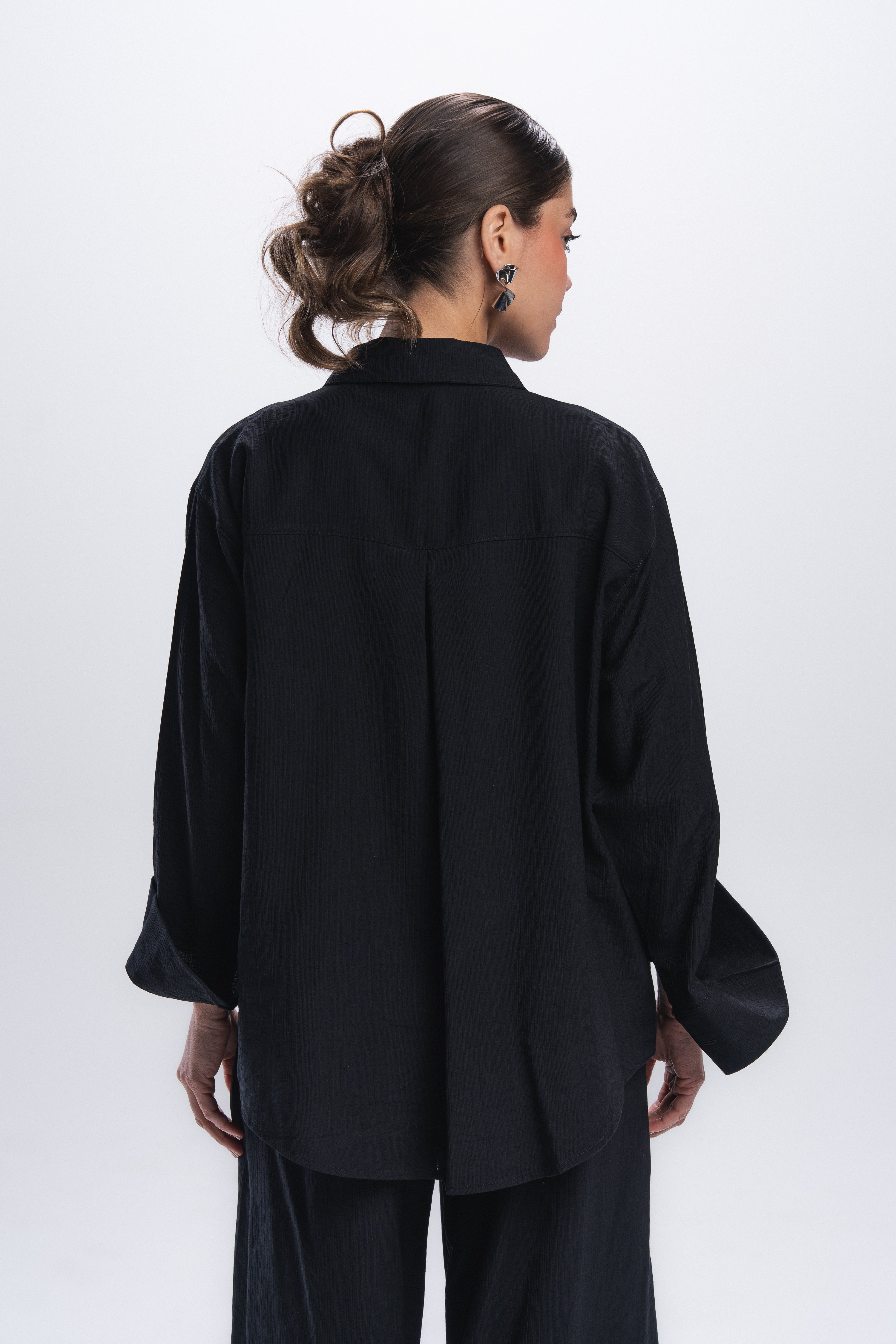 Crinkle Linen Chemise - Black