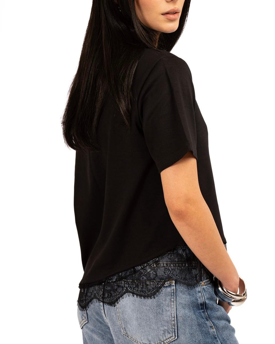 Short Sleeve Lace-Tee -Black