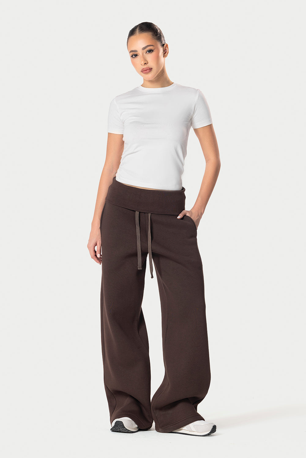 Fold Over Wide Leg Sweatpants – Brown – photo 2