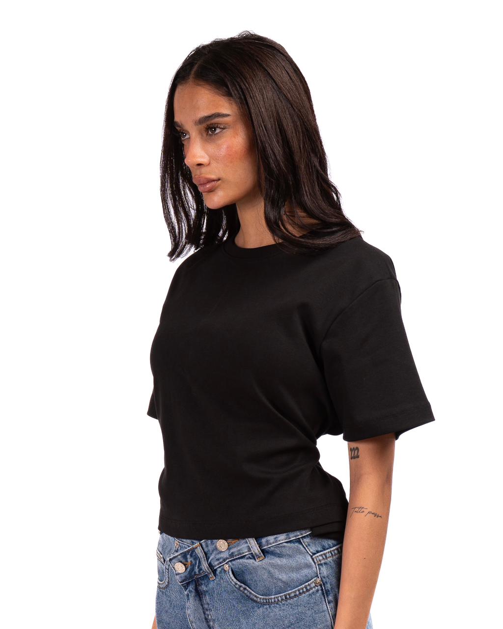 Short Sleeve Back-Tie Top -Black