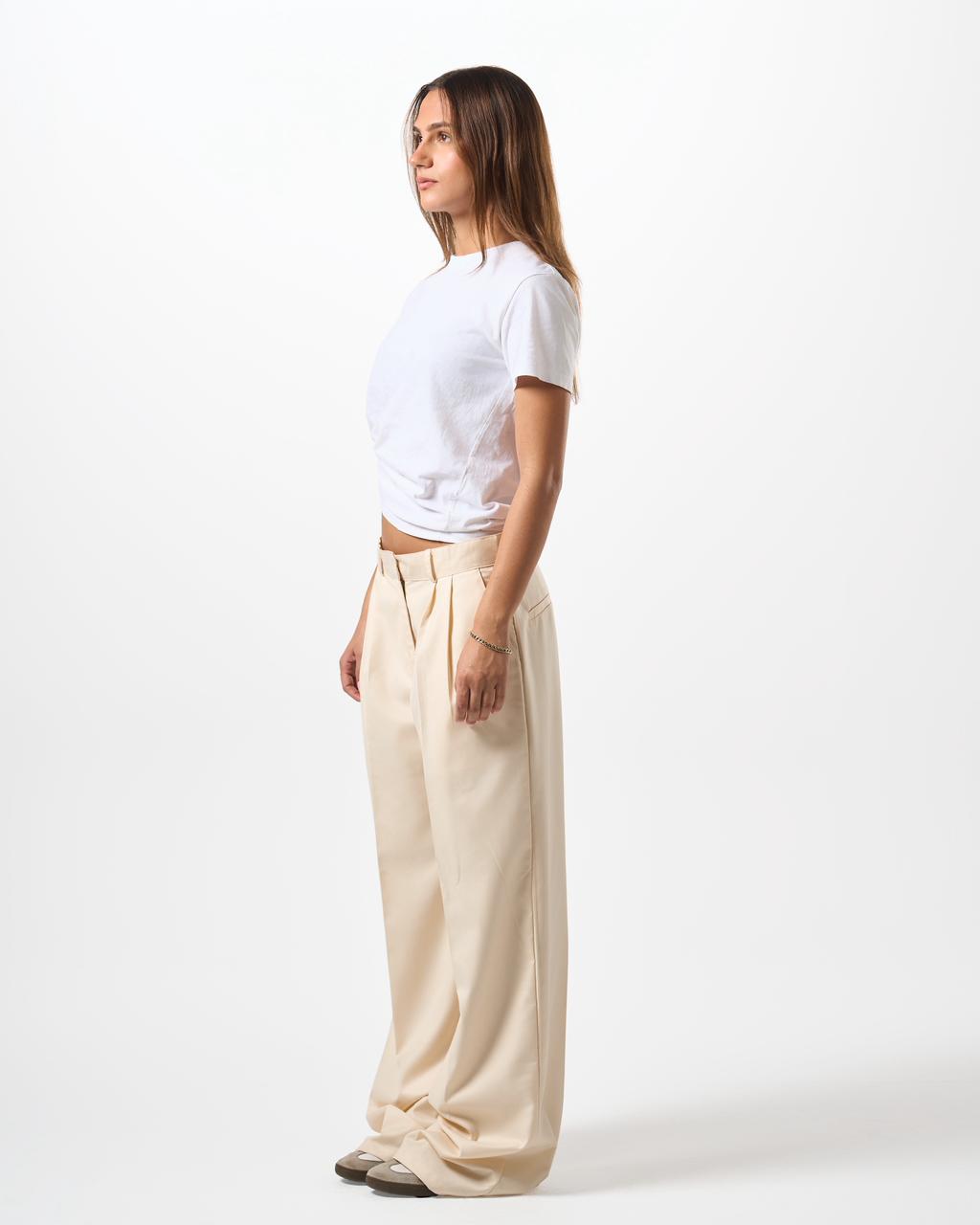 Wide Leg Tailored Pants- Beige