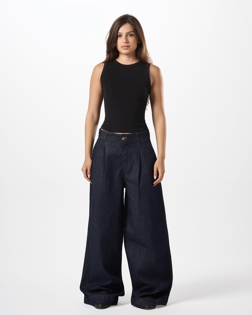 Extra wide leg tailored jeans - raw blue