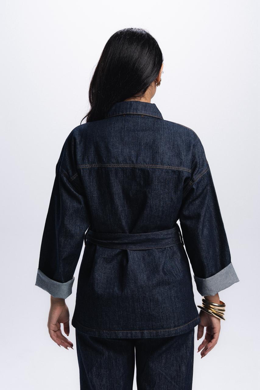 Denim Chemise With Belt - Blue Raw