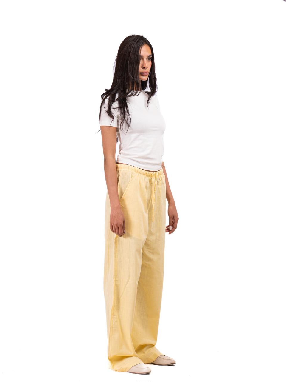 Wide Leg Linen Trousers - Yellow