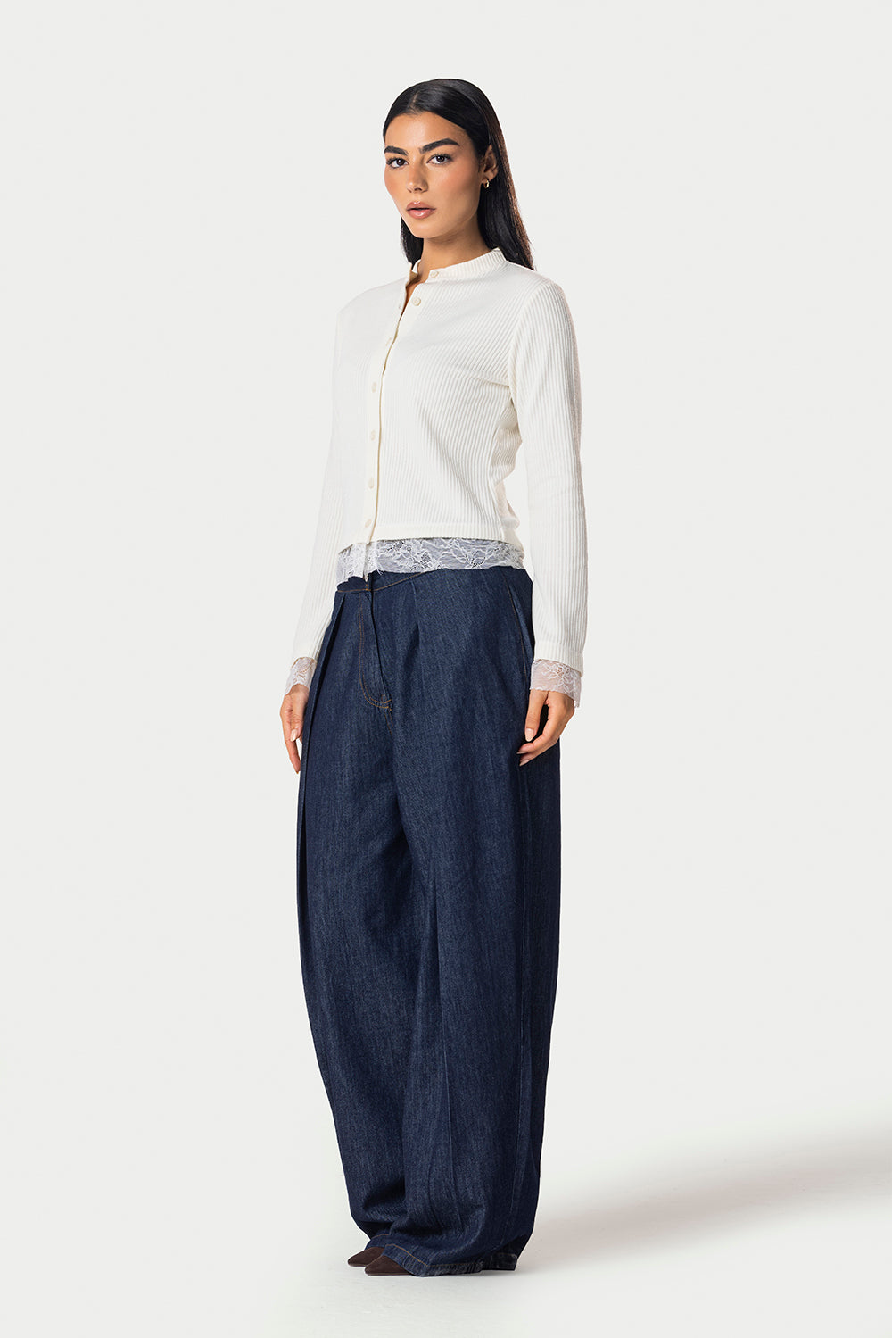 Long sleeve lace buttons top – Off white – photo 6