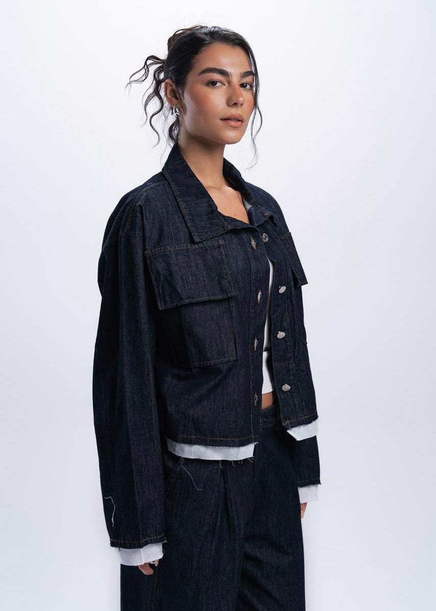 Denim Shirt with unfinished Poplin