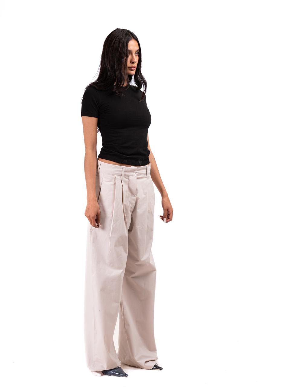 Pleated Gabardine Trousers - Beige