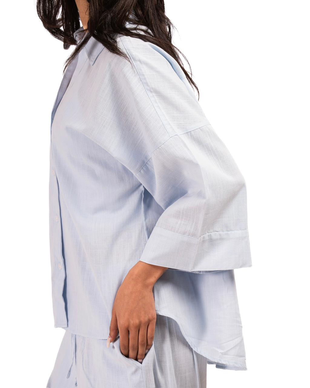 Wide Sleeve Linen Chemise - Babyblue