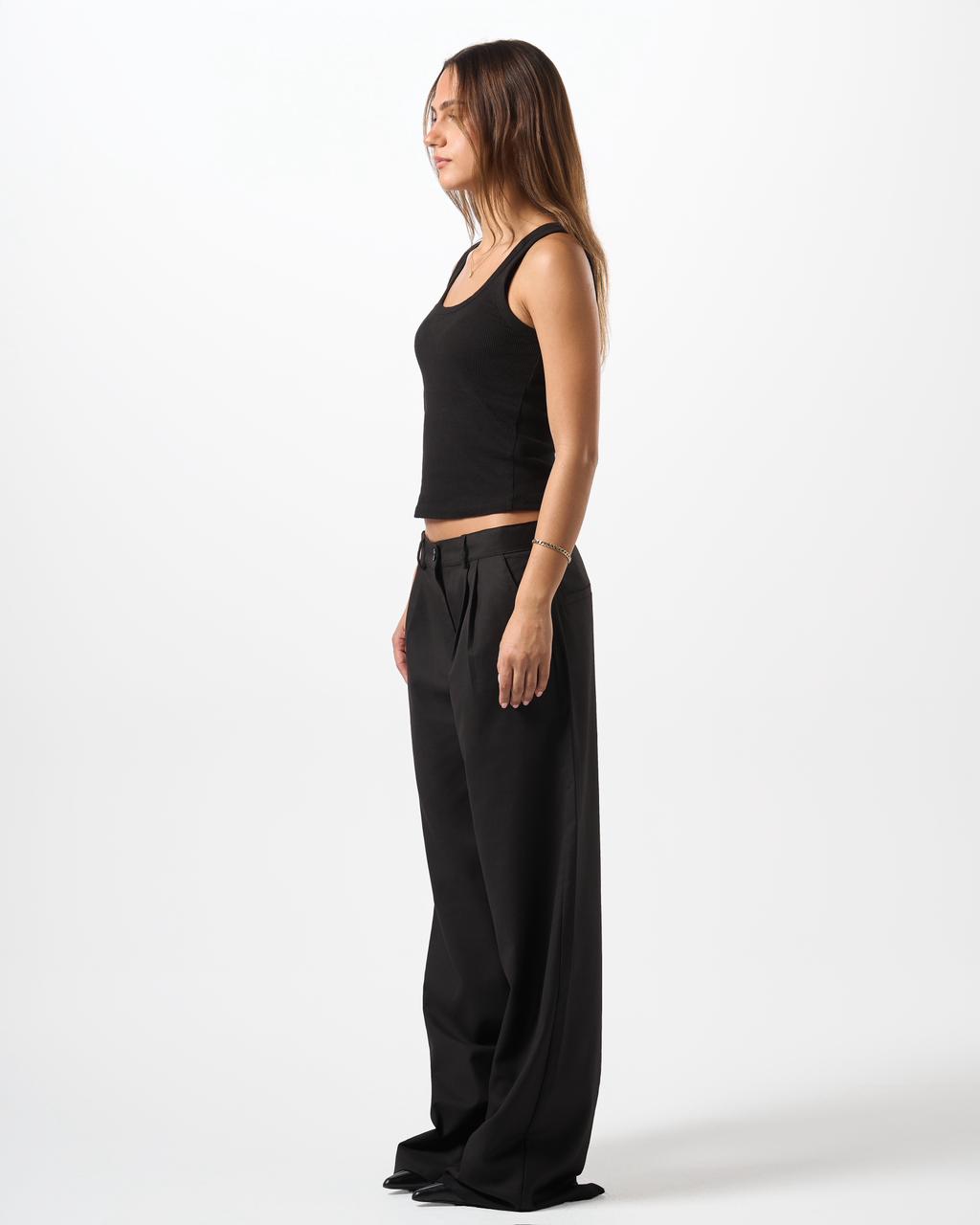 Wide Leg Tailored Pants-Black