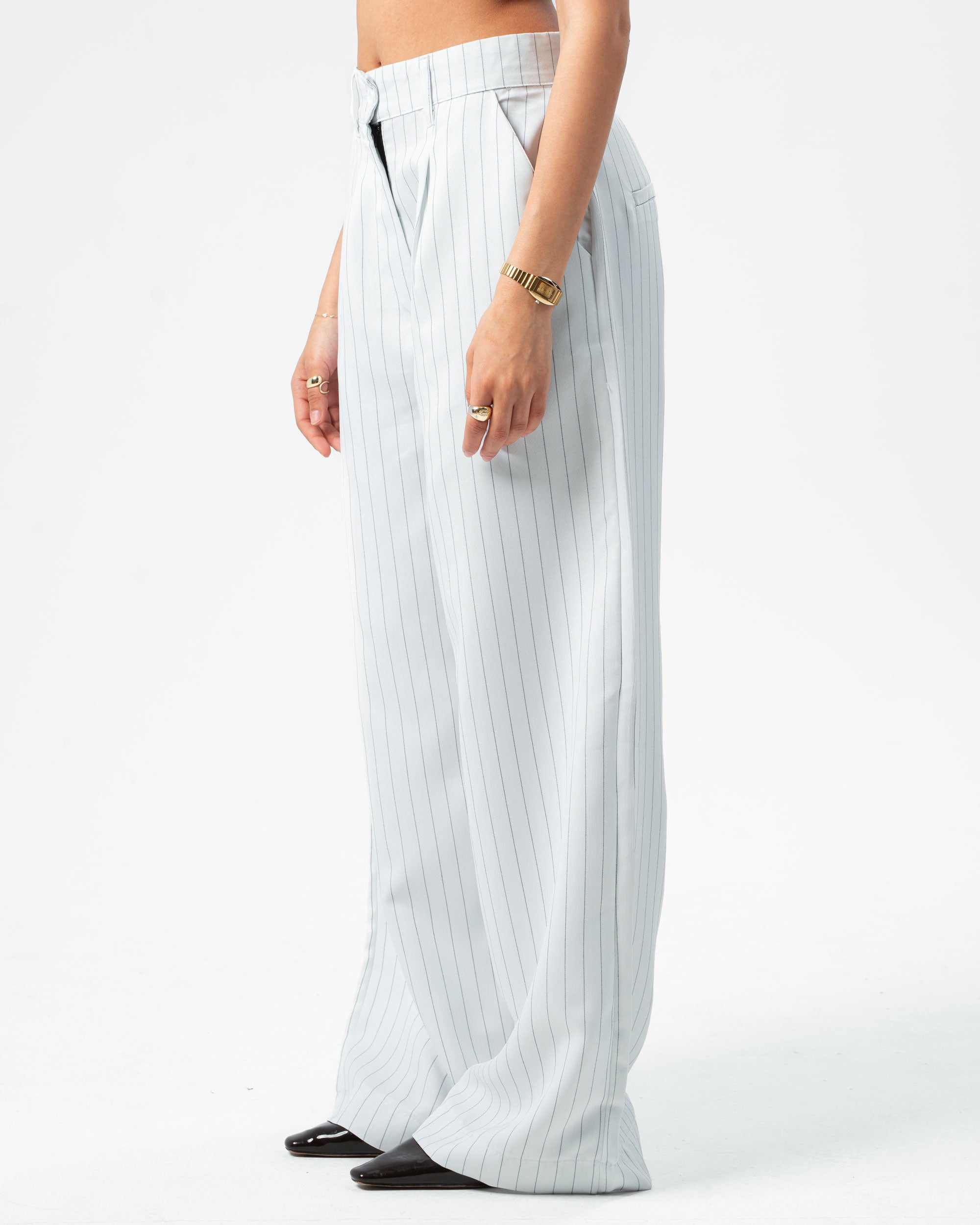 Classic White Pinstriped Pants