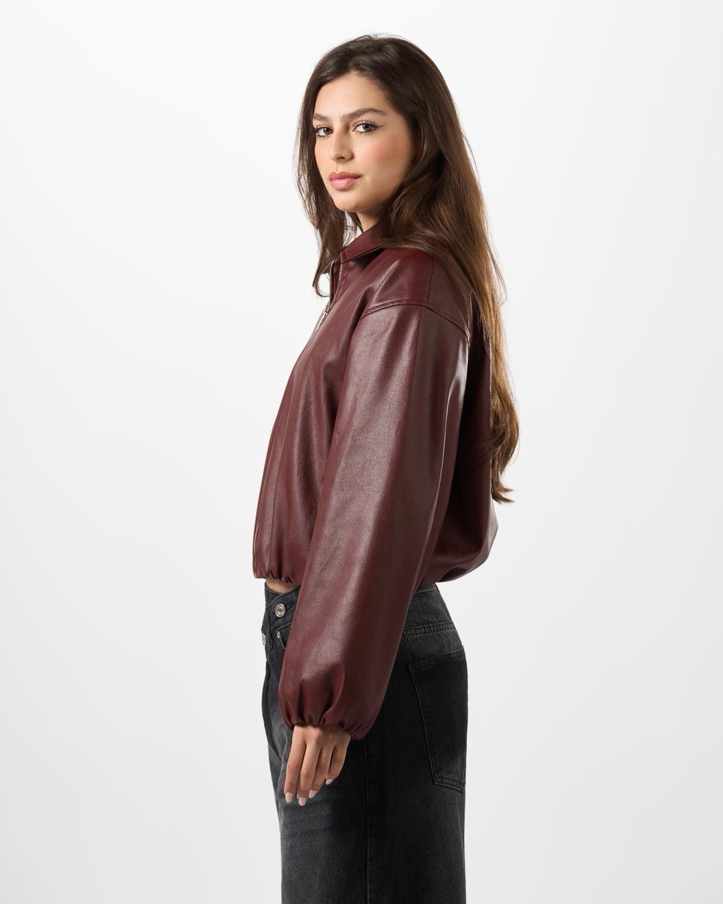 Leather bomber jacket - Burgundy