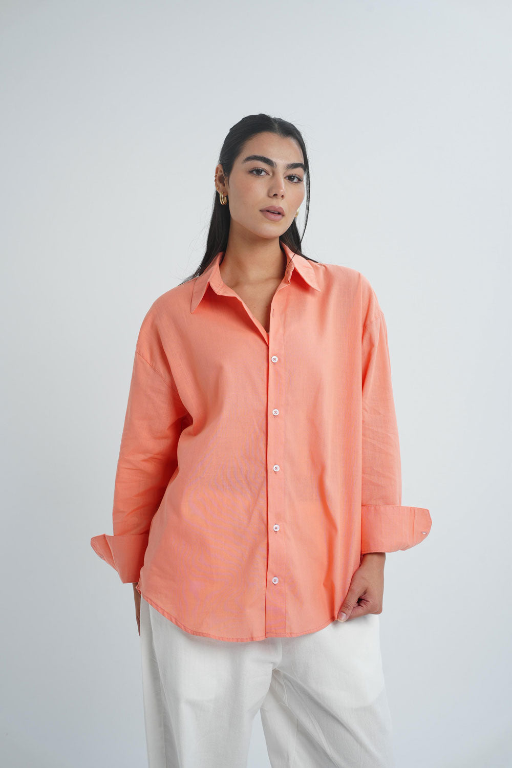 Long sleeve linen shirt - Orange