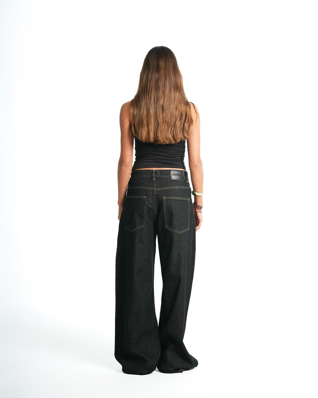 Cross-over waist wide leg jeans - Dark black