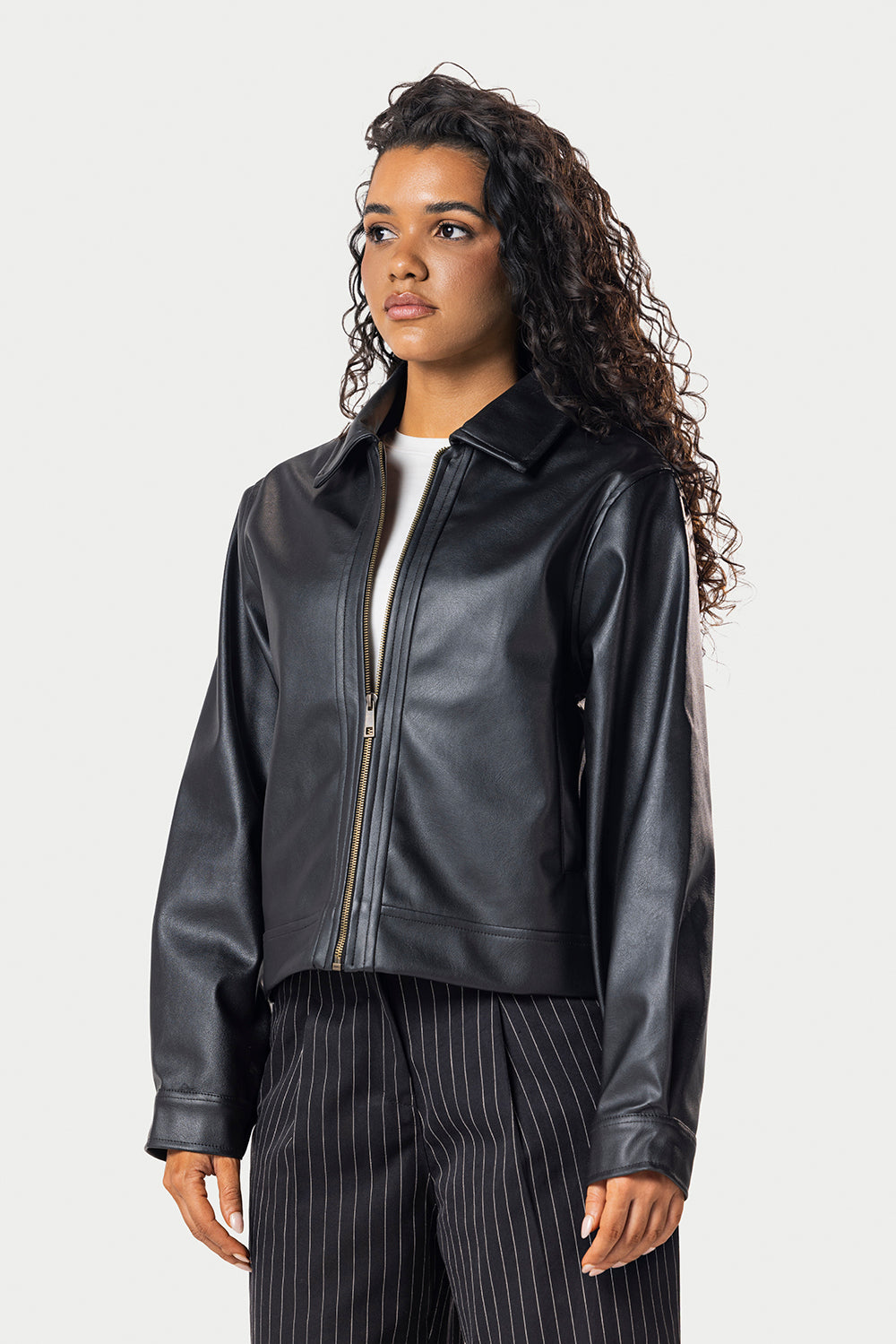Cropped Leather Jacket – Black – photo 3