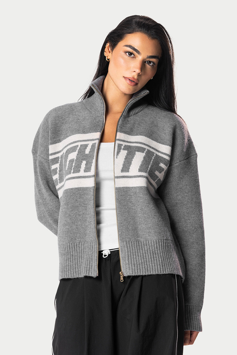 Eighties Zip Up knitted Sweater – Grey – photo 3