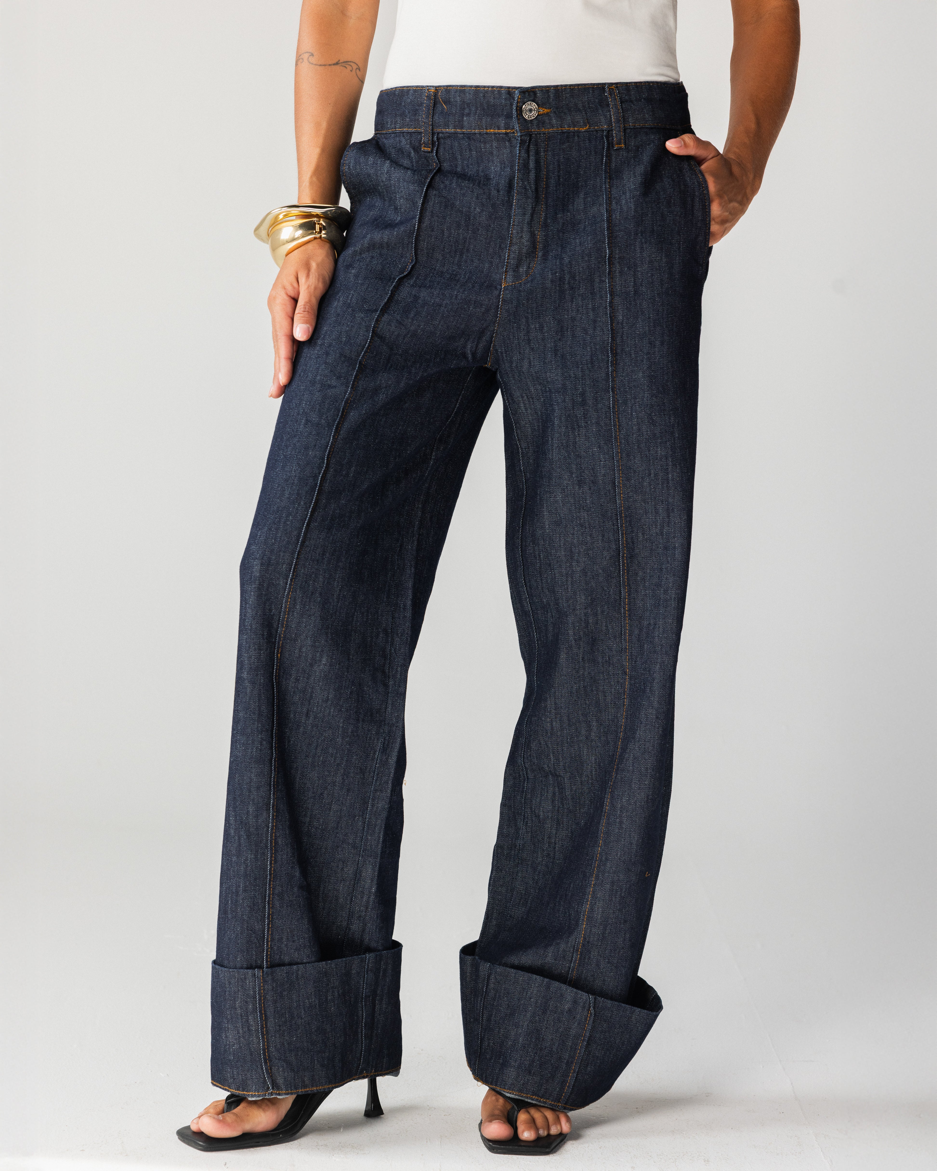 Front seam straight jeans - Blue Raw