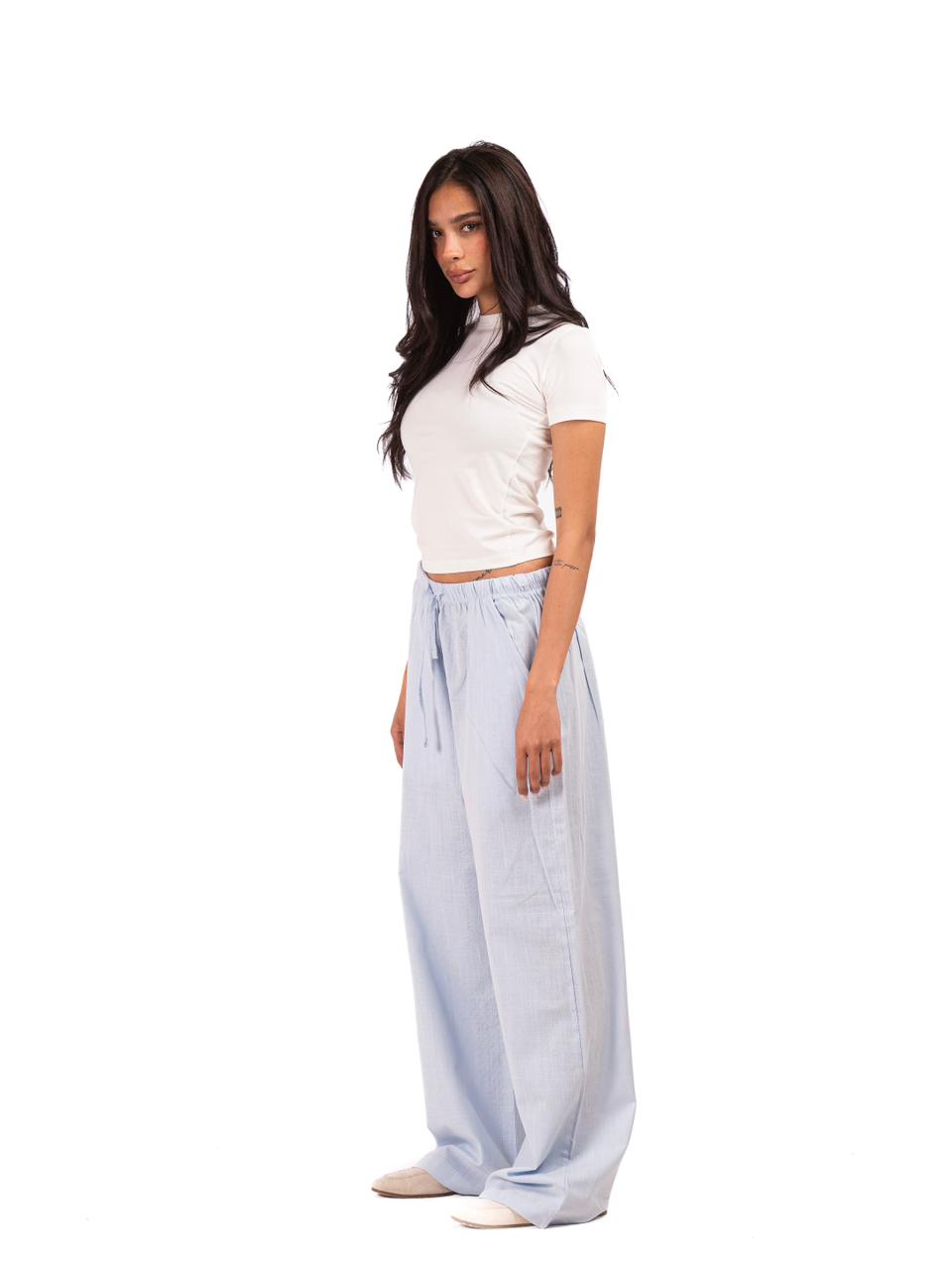 Wide Leg Linen Trousers -Babyblue