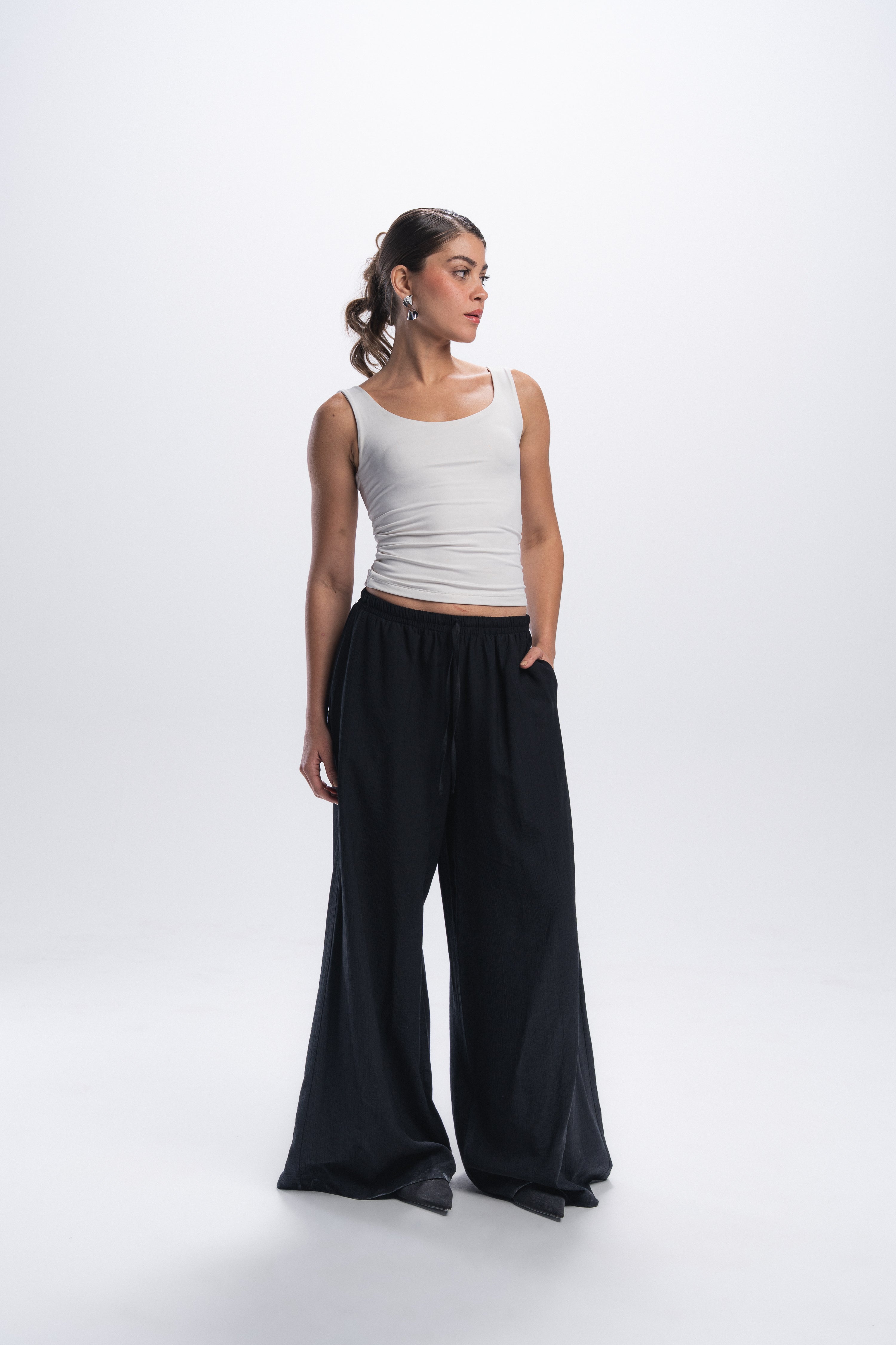 Crinkle linen pants - Black