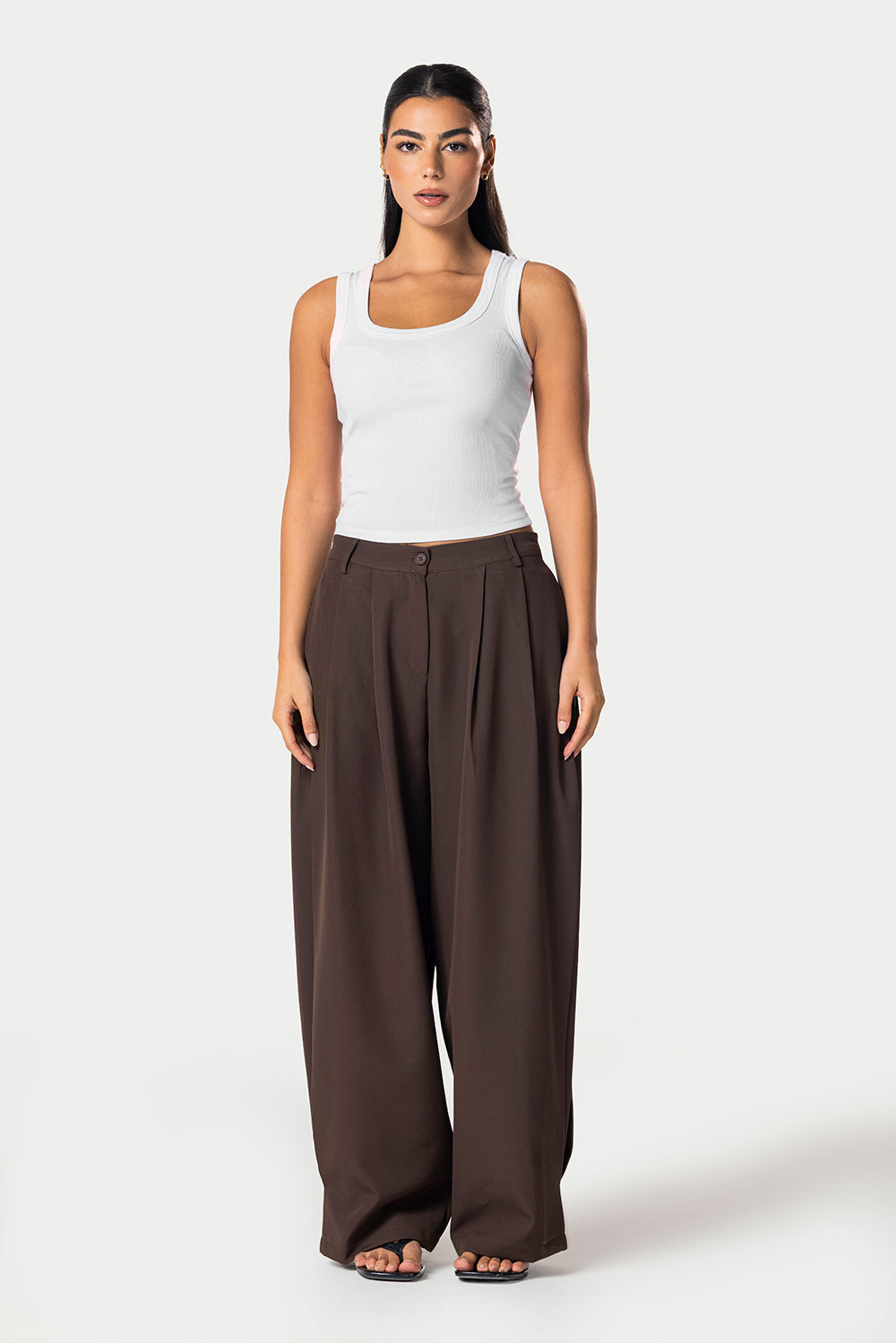 Side Pleated Trousers – Brown | Eighties