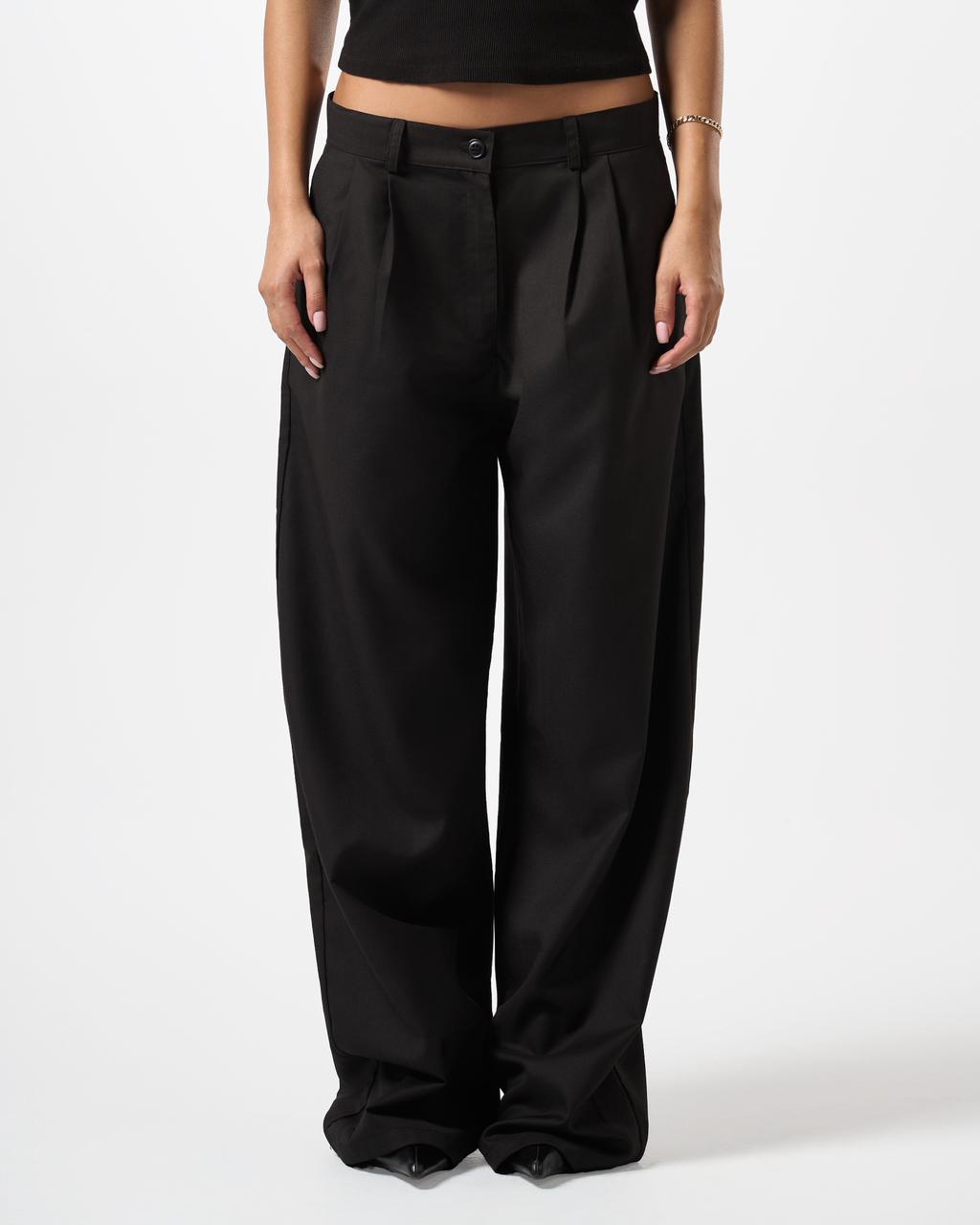 Wide Leg Tailored Pants-Black