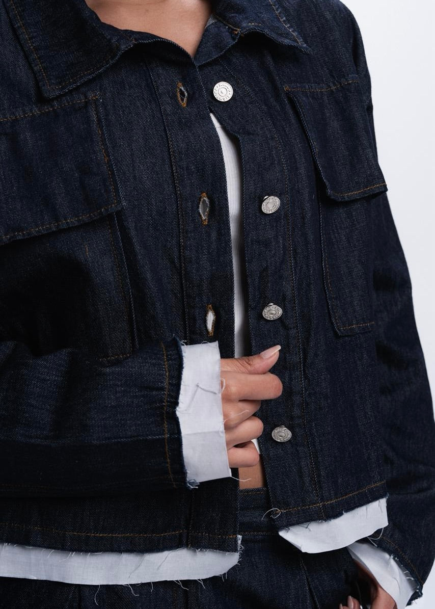 Denim Shirt with unfinished Poplin