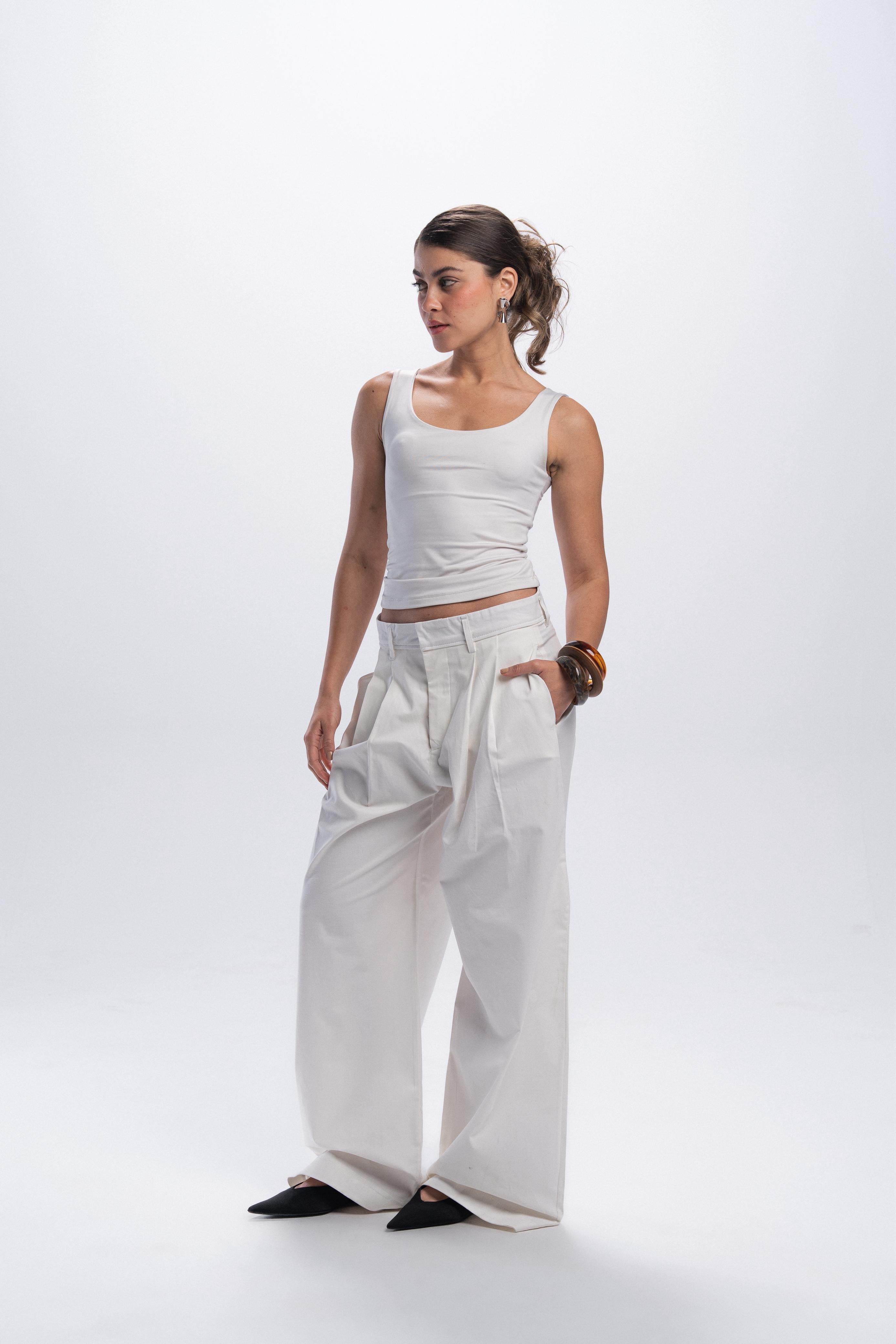 Pleated Gabardine Trousers - Offwhite