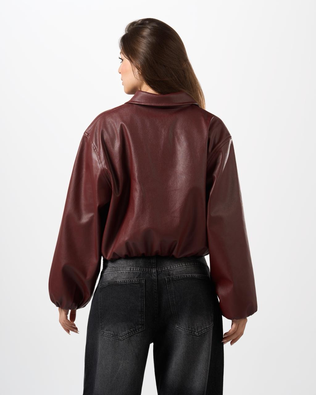 Leather bomber jacket - Burgundy