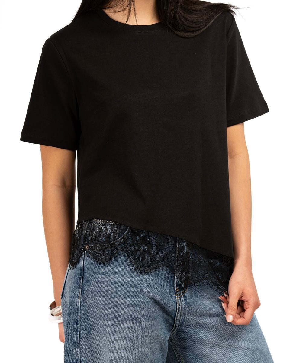 Short Sleeve Lace-Tee -Black
