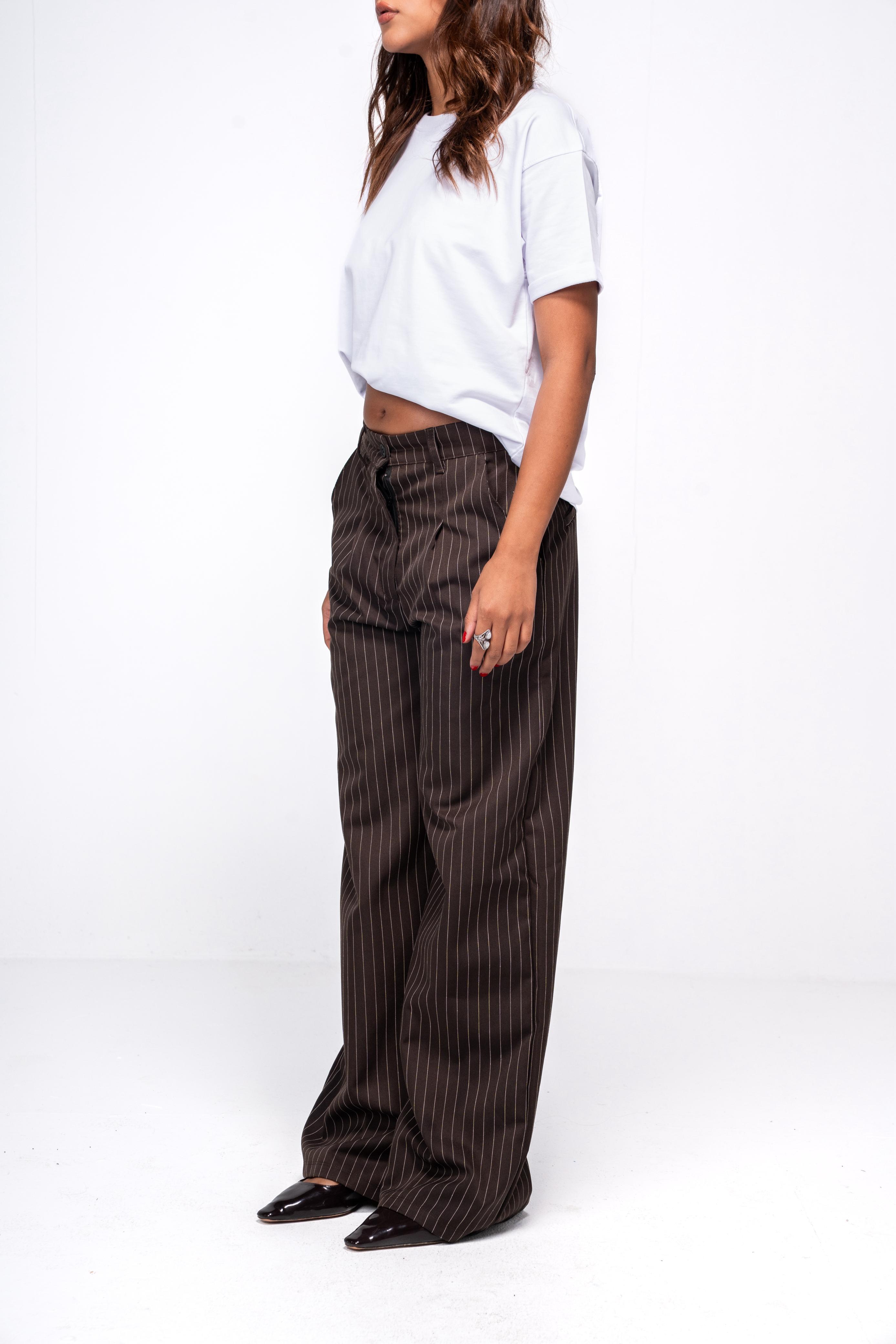 Classic Pinstriped Pants - Brown