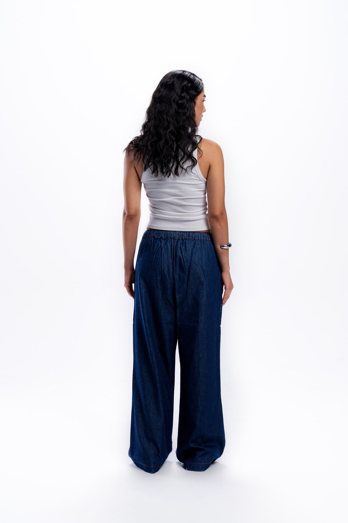 High Waist Wide Leg Denim pants - Dark Blue