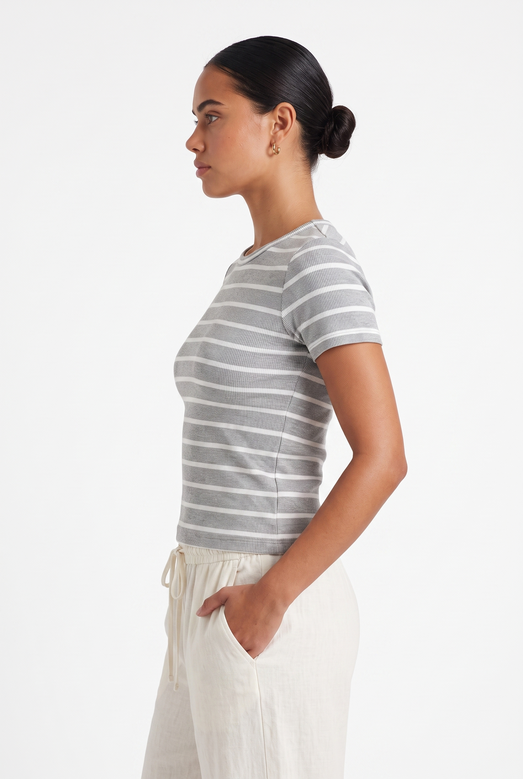 Short Sleeve Stripe top - Grey Stripe
