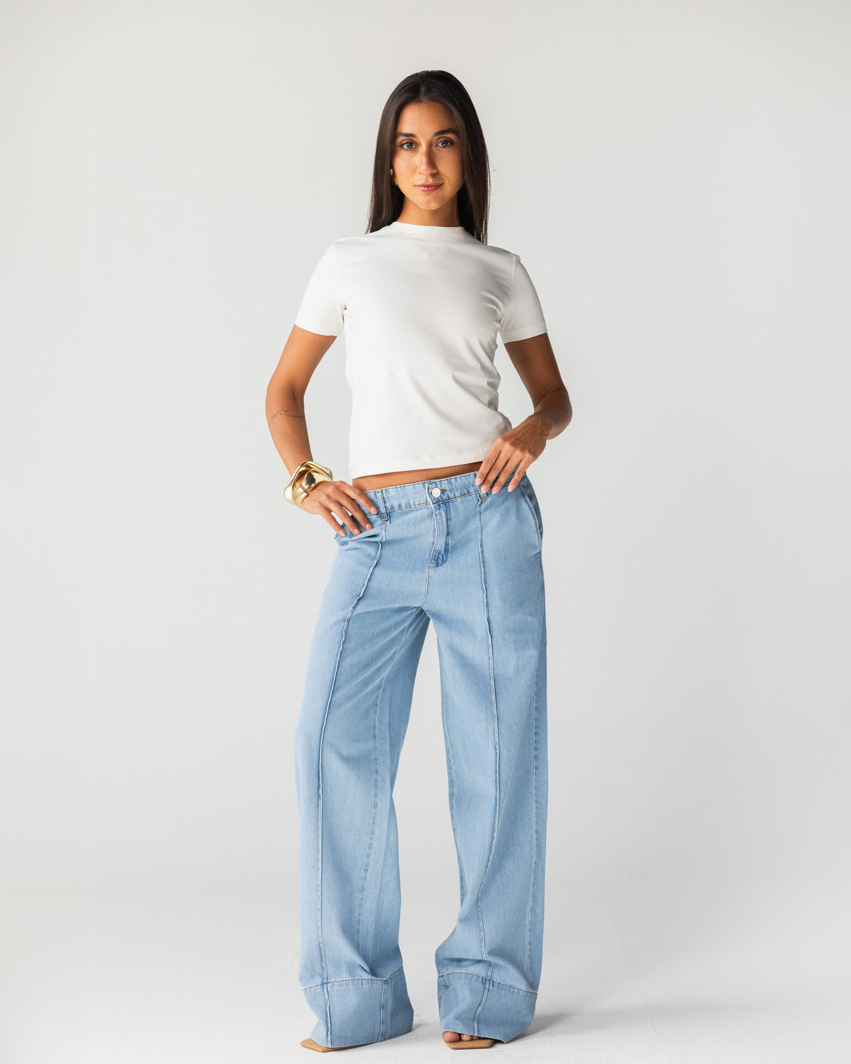 Front seam straight jeans - Light Blue