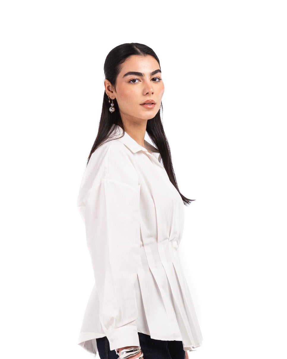 Poplin Pleated Shirt -White