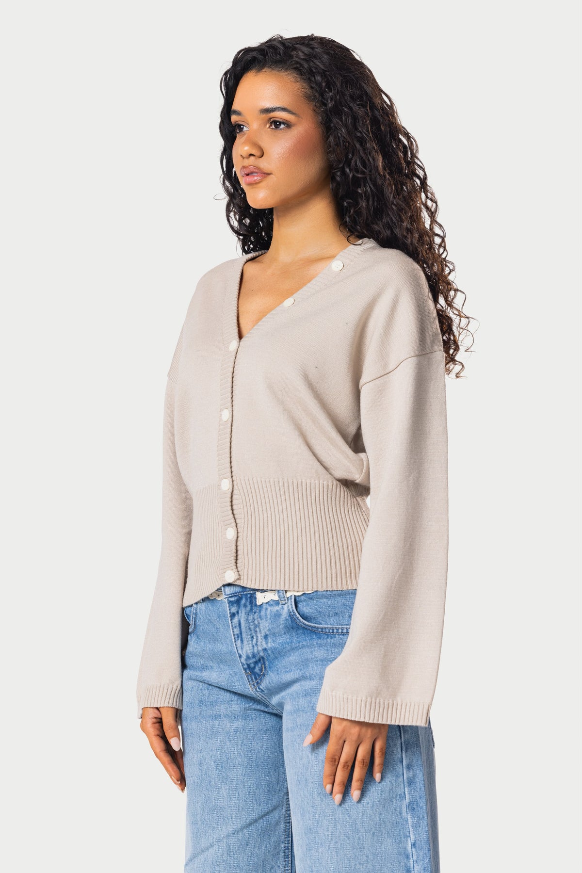 Wide Sleeve Knitted Cardigan – Beige – photo 2
