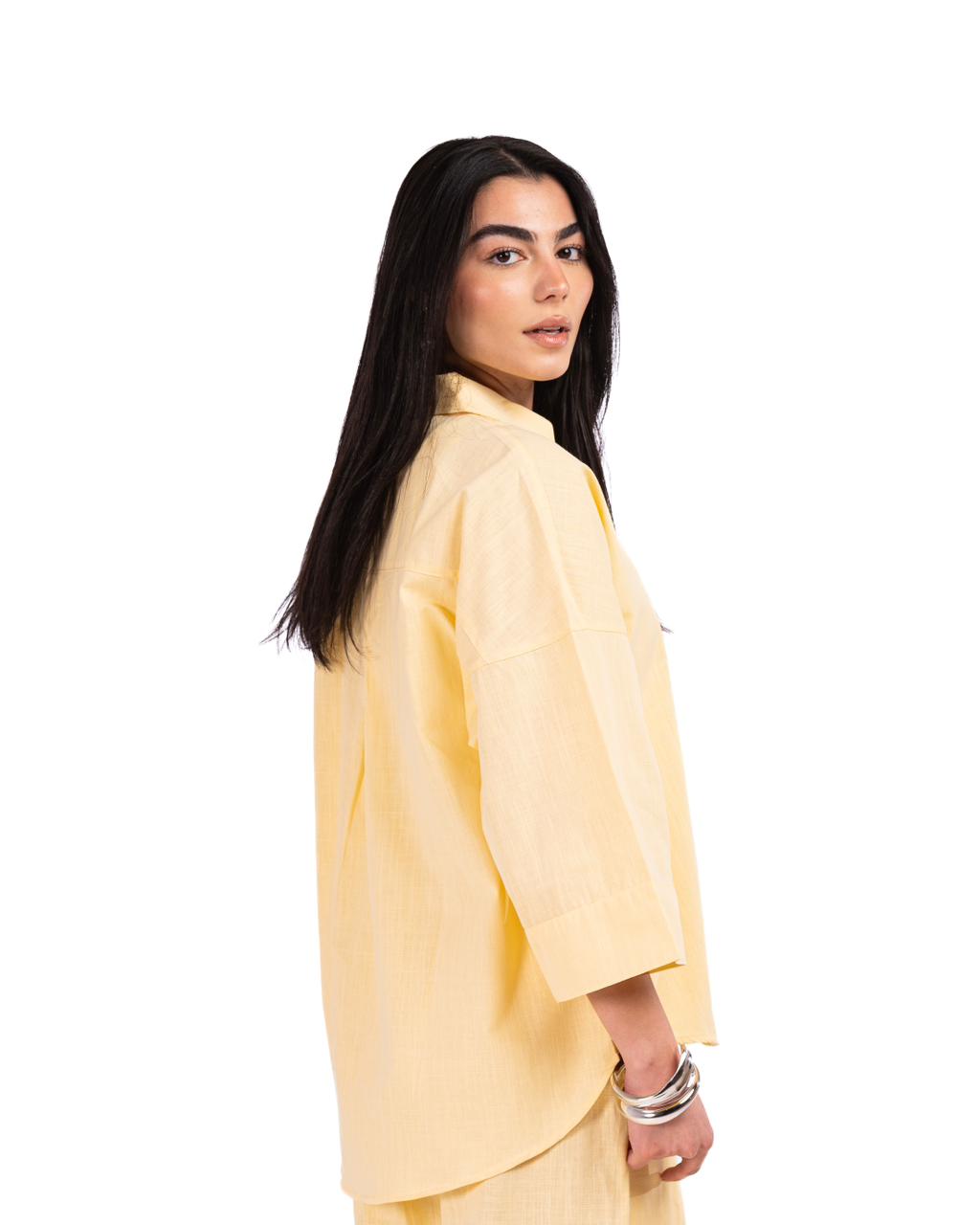 Wide Sleeve Linen Chemise -Yellow