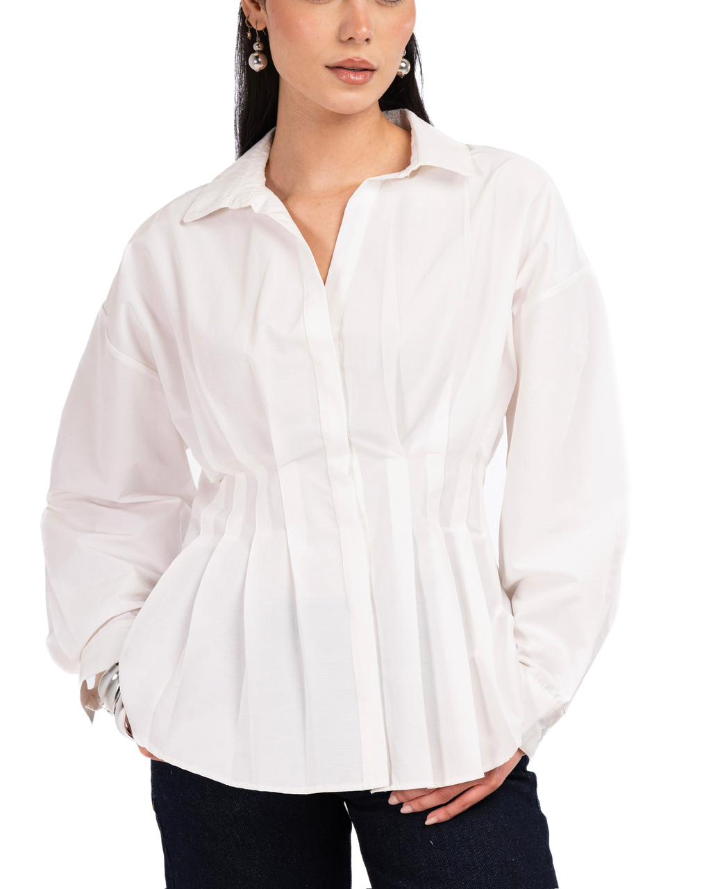 Poplin Pleated Shirt -White