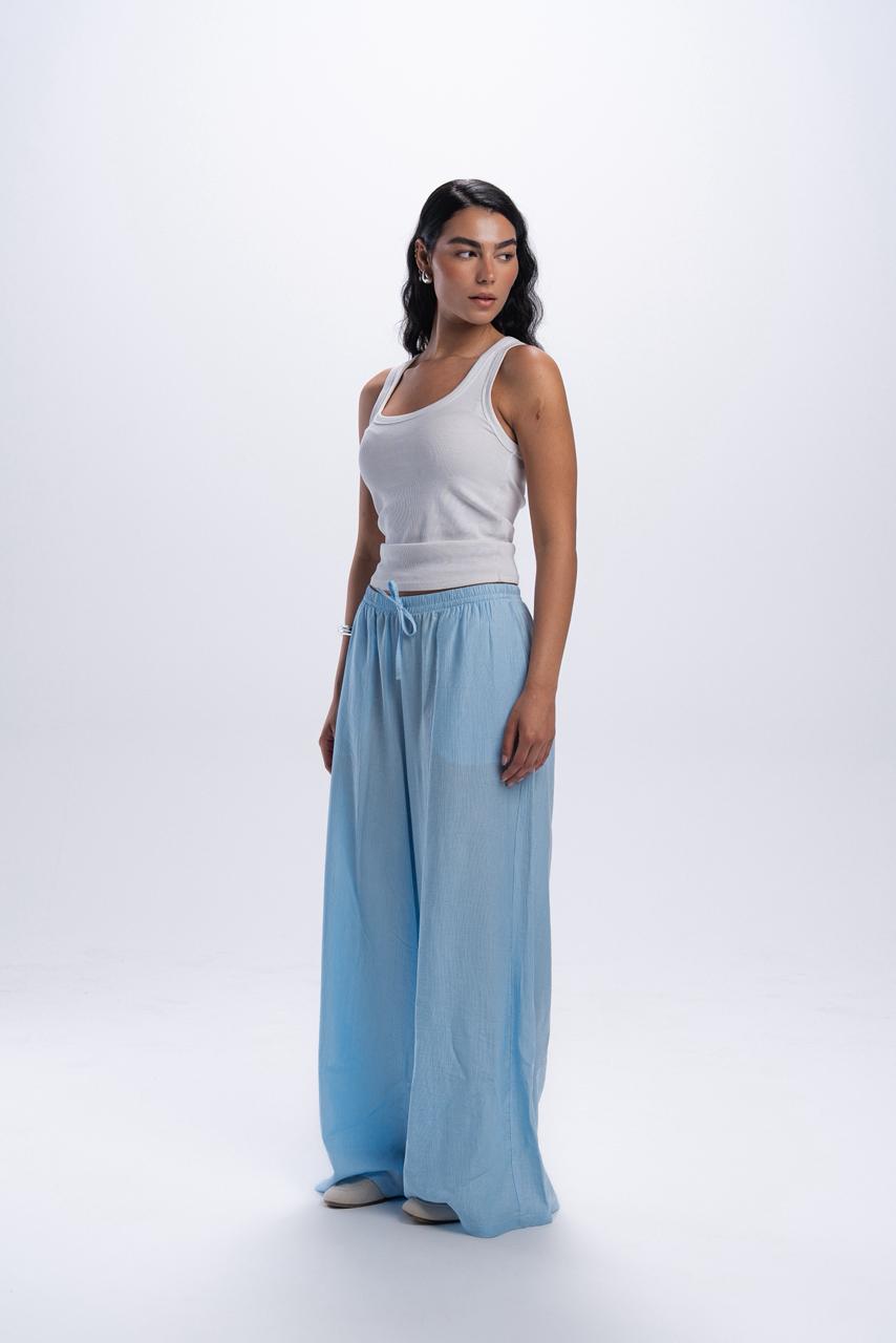 Crinkle linen pants - Baby Blue