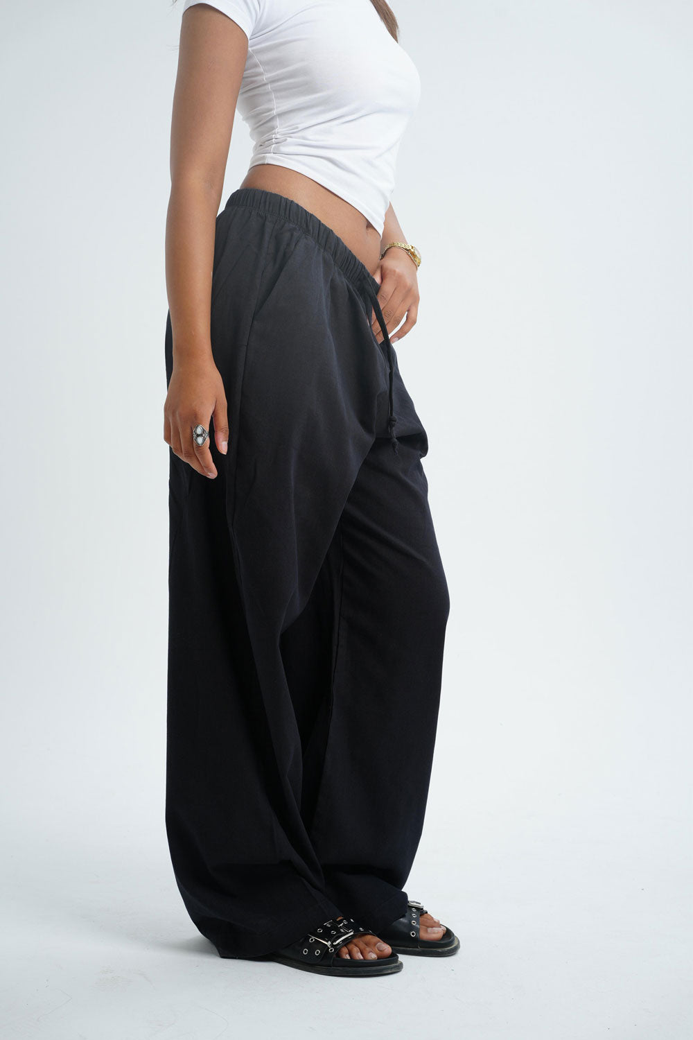 Wide-leg linen trousers - Black
