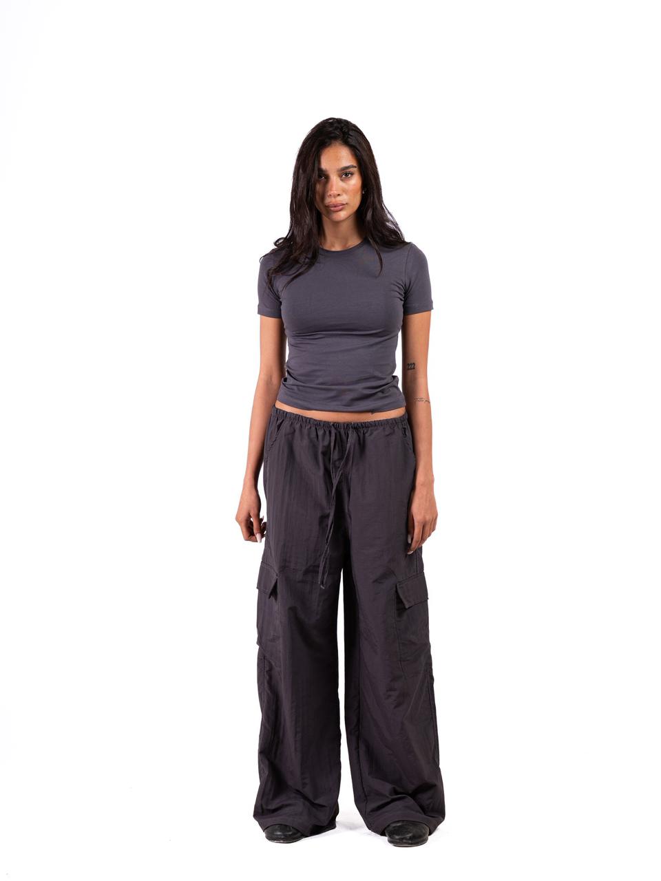 Wide Leg Parachute Pants -Grey