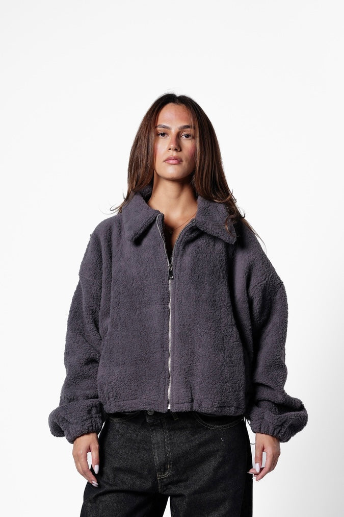 Fur bomber jacket - grey