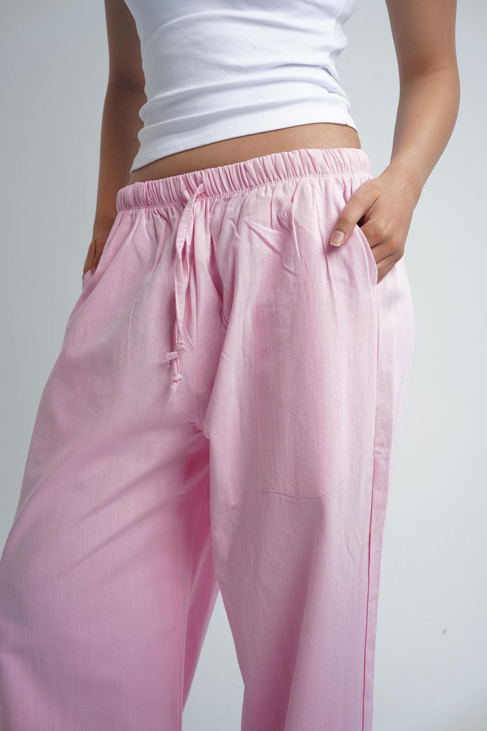 Wide-leg linen trousers - Pink