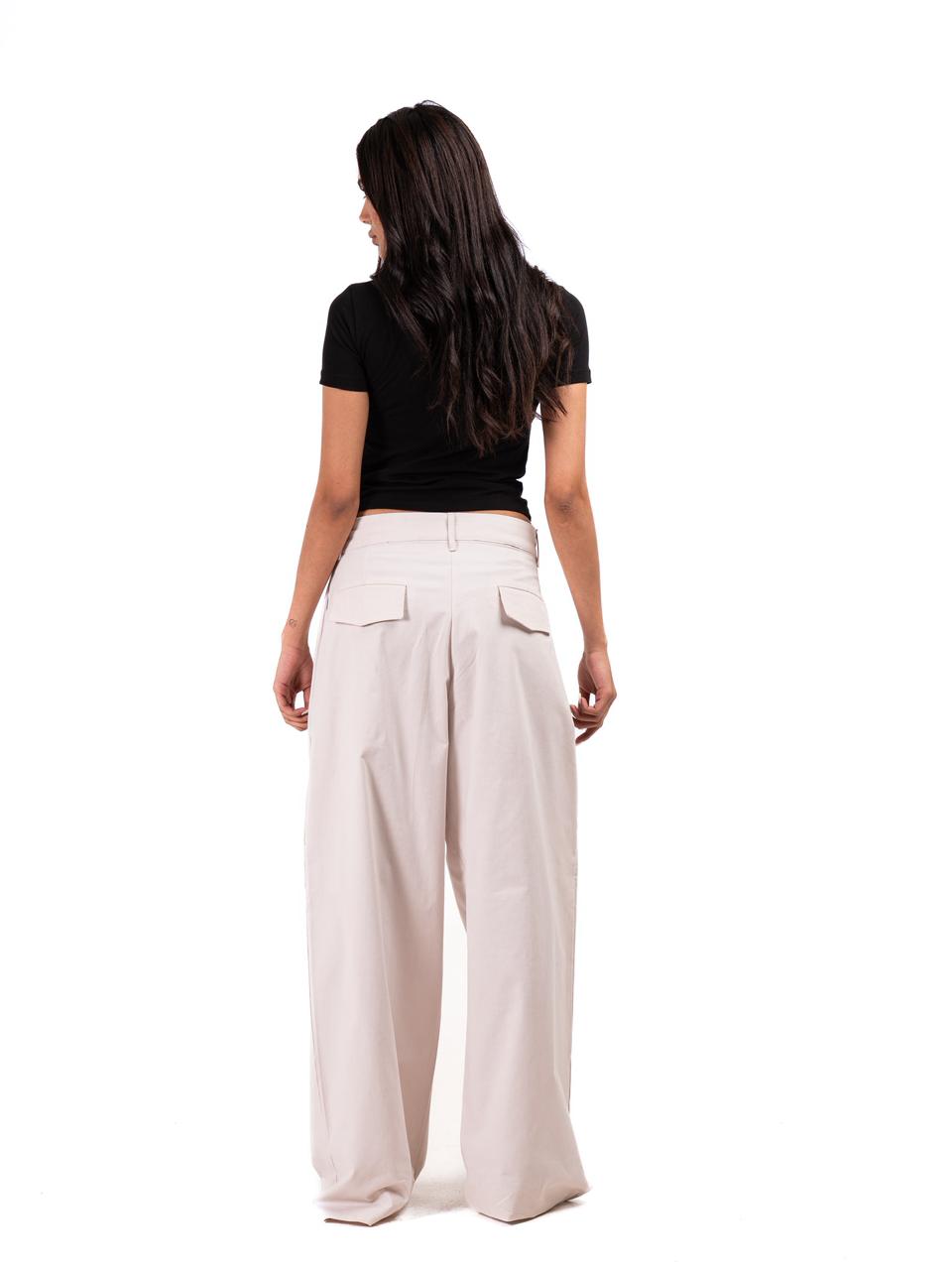 Pleated Gabardine Trousers - Beige