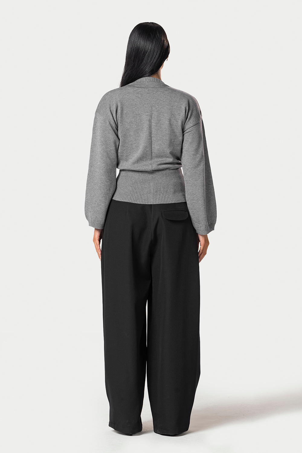 Wide Sleeve Knitted Cardigan – Grey – photo 8