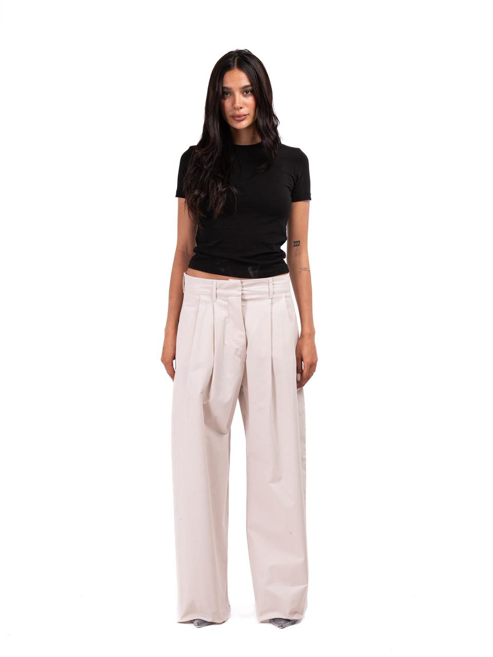 Pleated Gabardine Trousers - Beige