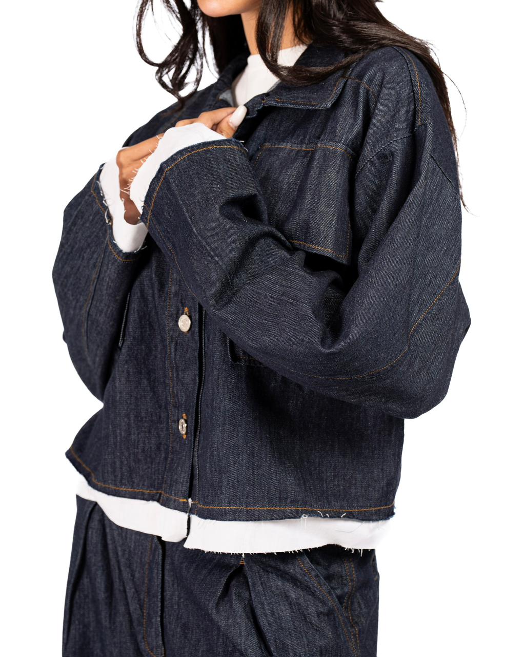 Denim Shirt with unfinished Popline