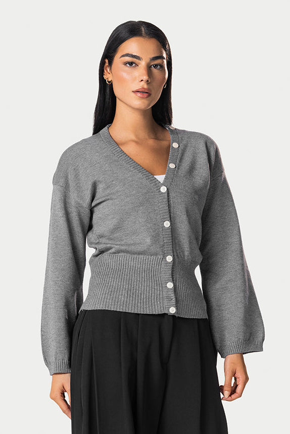 Wide Sleeve Knitted Cardigan – Grey – photo 3