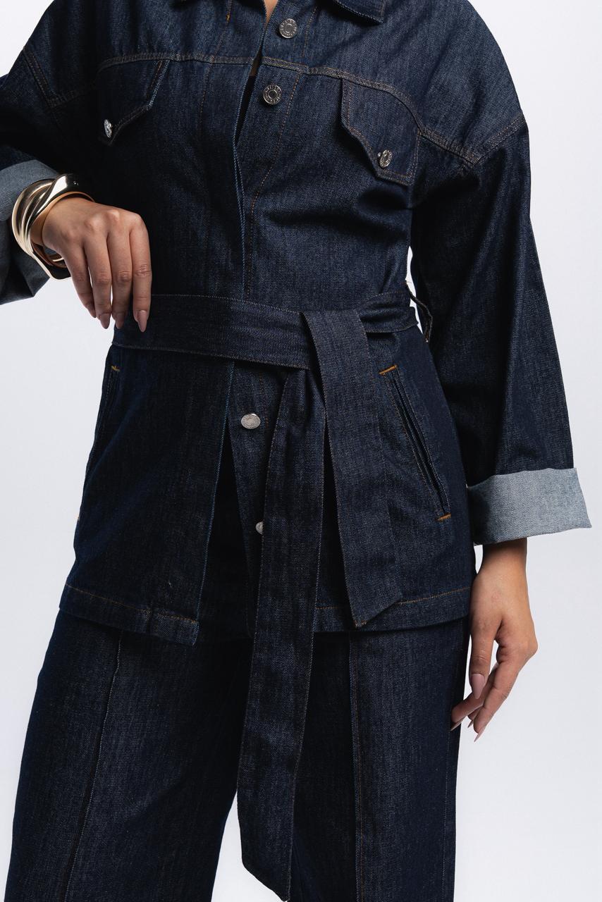 Denim Chemise With Belt - Blue Raw